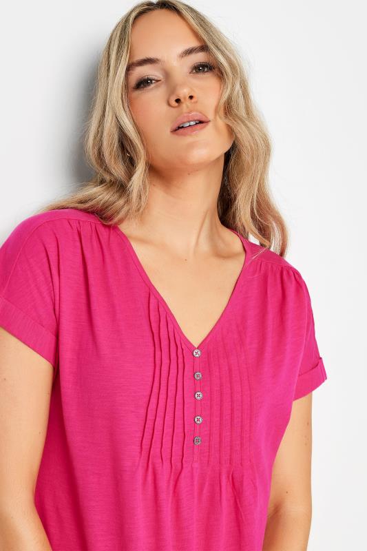 LTS Tall Women's Bright Pink Cotton Henley T-Shirt | Long Tall Sally 4