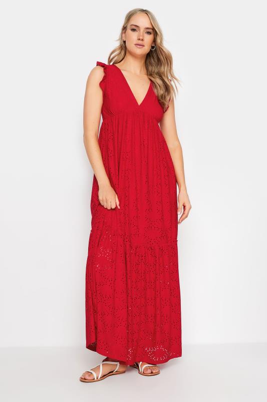 LTS Tall Red Broderie Anglaise Frill Maxi Dress | Long Tall Sally 2
