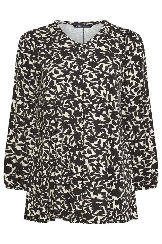 YOURS Plus Size Black & White Floral Print Long Sleeve Swing Top | Yours Clothing 5