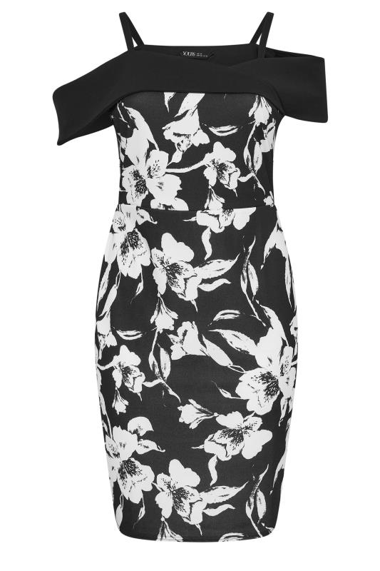 YOURS LONDON Plus Size Black Floral Print Bardot Shift Dress | Yours Clothing 5
