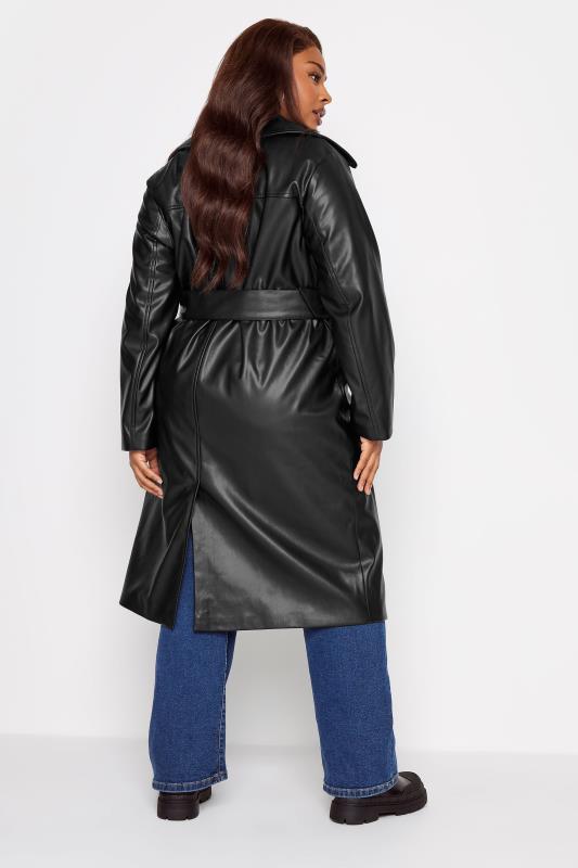 YOURS Plus Size Black Faux Leather Trench Coat | Yours Clothing 5