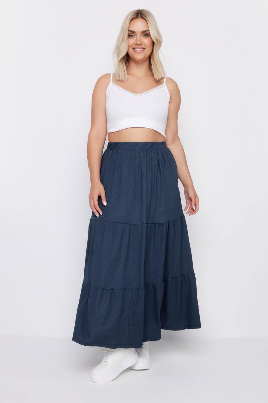 YOURS Plus Size Navy Blue Textured Maxi Skirt | Yours Clothing 2