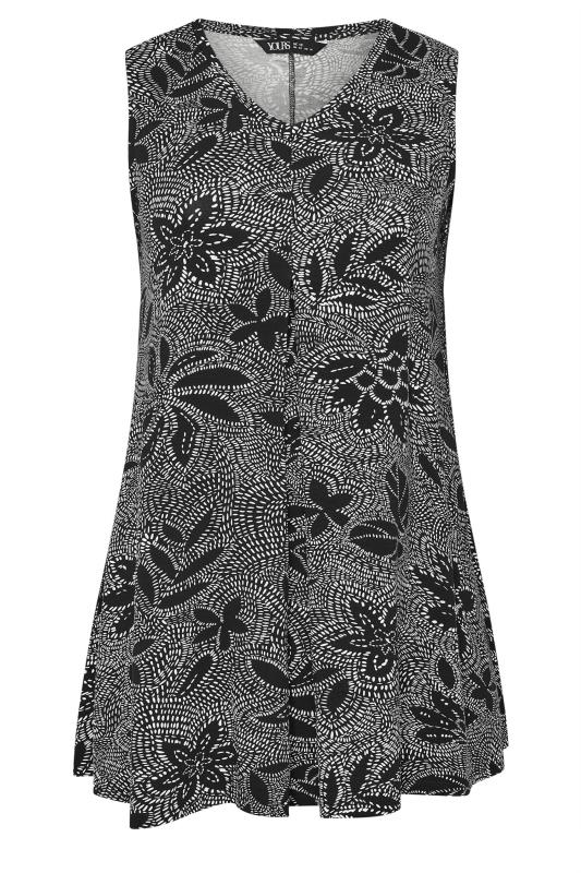 YOURS Plus Size Black Abstract Floral Print Swing Vest Top | Yours Clothing 5
