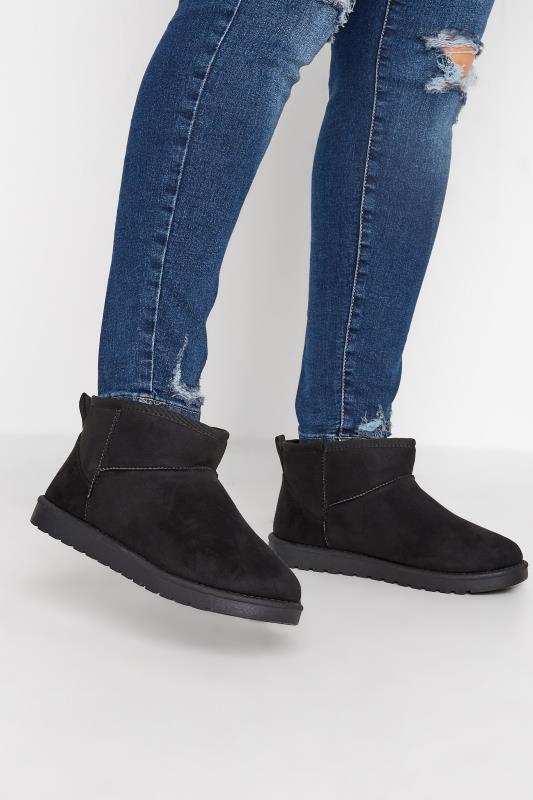 Plus Size  Black Faux Suede Faux Fur Lined Ankle Boots In Wide E Fit & Extra Wide EEE Fit