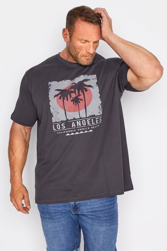 Men's  ESPIONAGE Big & Tall Charcoal Grey Los Angeles Print T-Shirt