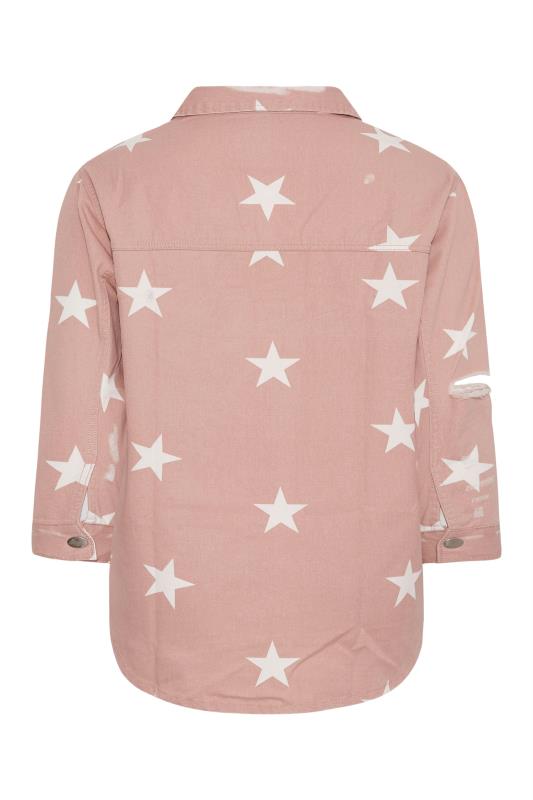 Curve Pink Star Print Western Style Distressed Denim Jacket 7