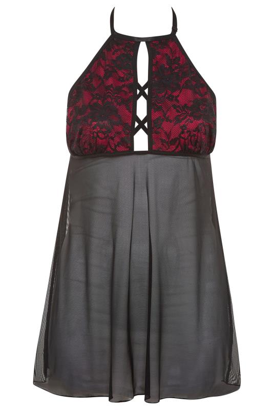 Plus Size Black & Red Boudior Contrast Halterneck Babydoll | Yours Clothing 4