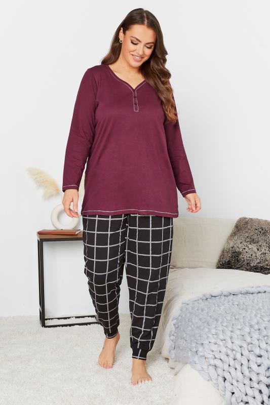 Plus Size Long Sleeve Burgundy Red Pyjama Top | Yours Clothing  5