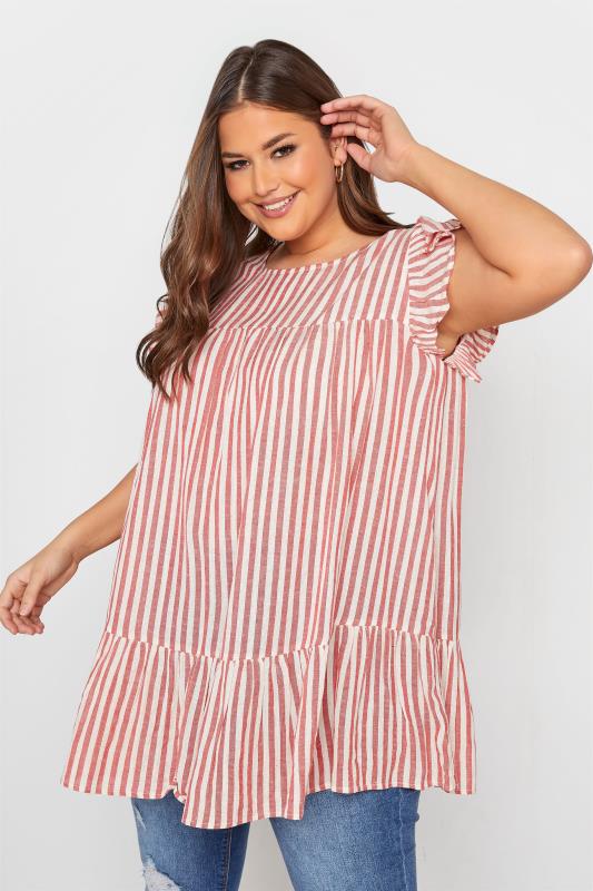 YOURS LONDON Curve Red & White Stripe Smock Top 7