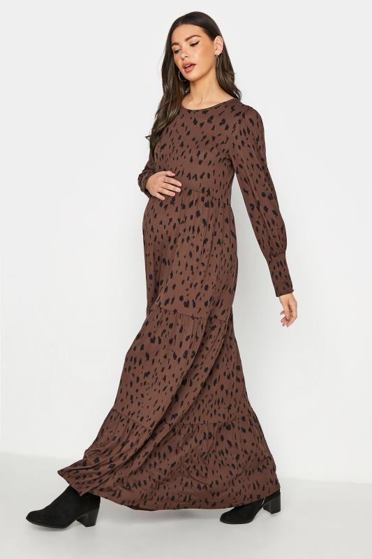 Tall Women's LTS Maternity Brown Animal Print Tiered Dress | Long Tall Sally 1