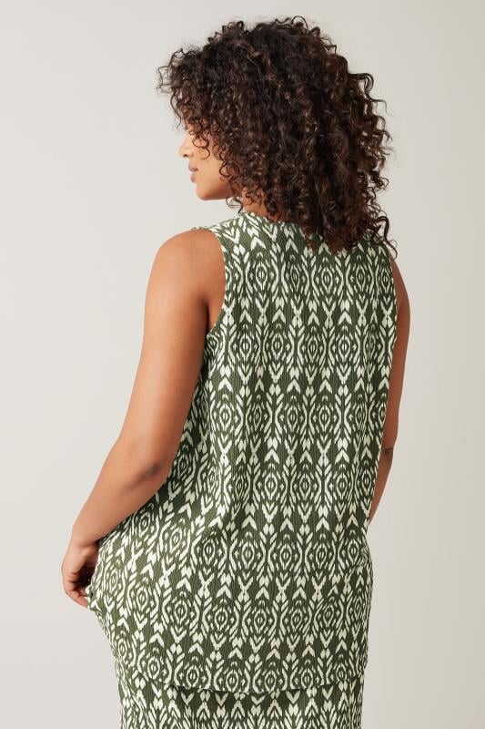 EVANS Plus Size Olive Green Ikat Print Crinkle Vest Top | Evans 3