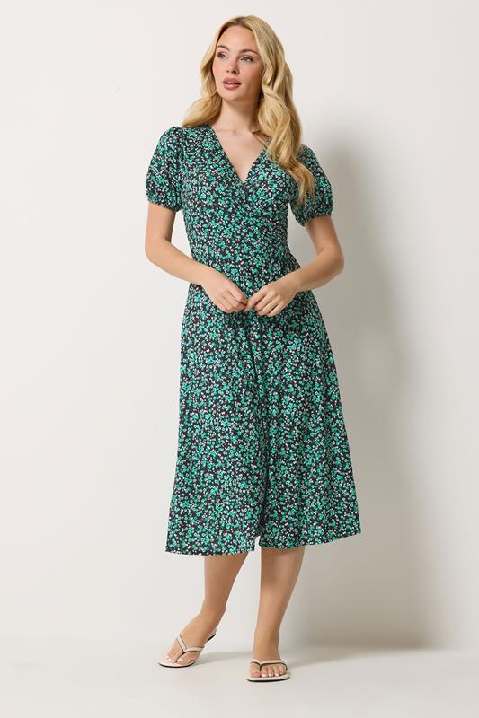  M&Co Cobalt Blue Ditsy Floral Wrap Dress