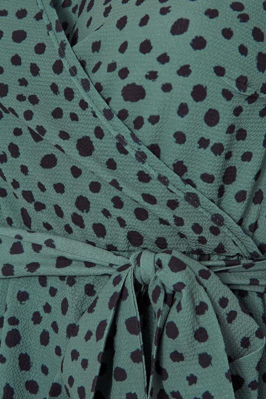 YOURS LONDON Plus Size Green Dalmatian Print Midi Wrap Dress | Yours Clothing 5