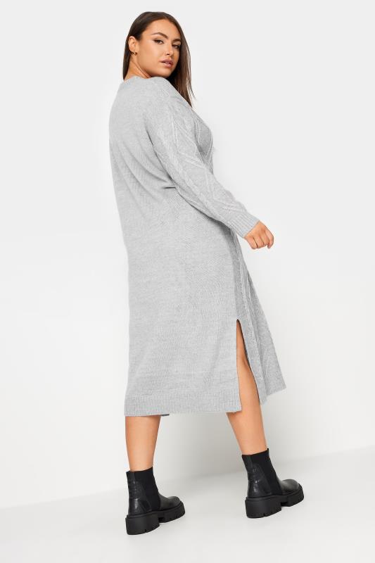 YOURS Plus Size Grey Cable Knit Midi Jumper Dress | Yours Clothing 4