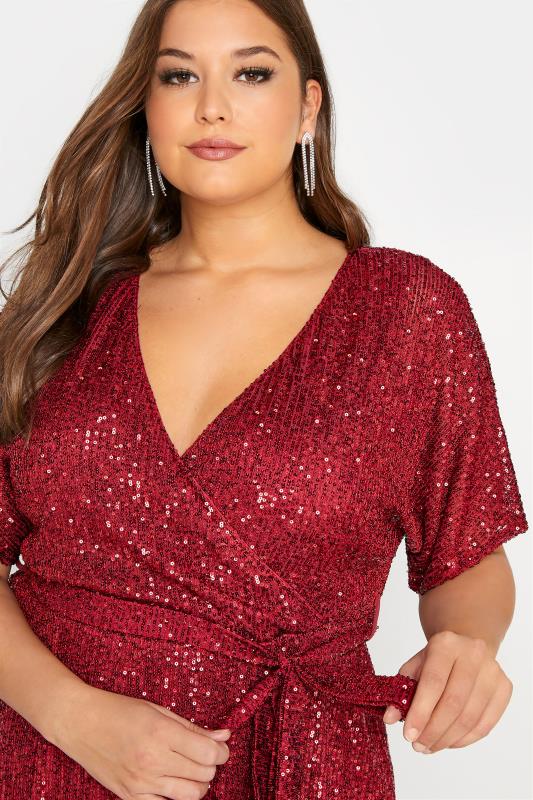 YOURS LONDON Red Sequin Embellished Wrap Top_D.jpg