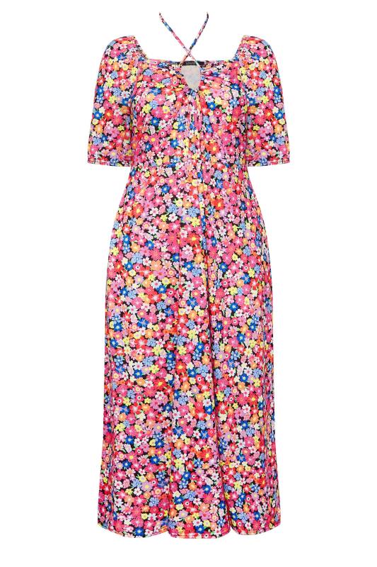 LIMITED COLLECTION Plus Size Black & Pink Floral Print Tie Front Maxi Dress | Yours Clothing 8