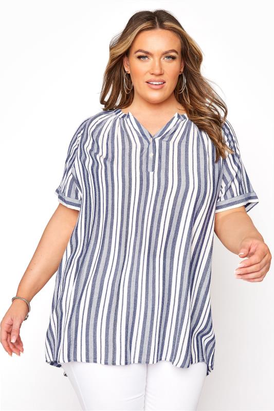 Blue Stripe Raglan Sleeve Shirt | Yours 