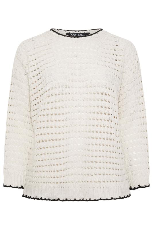 YOURS Plus Size Ivory White Contrast Hem Crochet Jumper | Yours Clothing 5