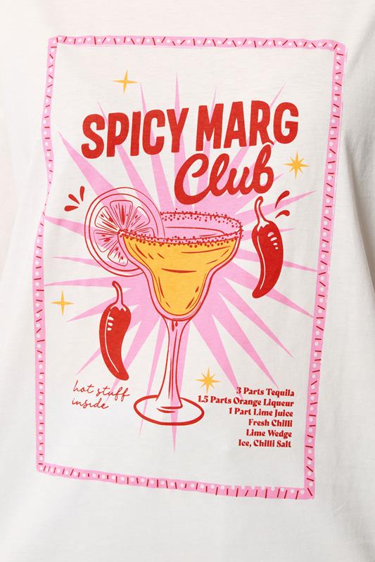 YOURS Plus Size Ivory White 'Spicy Marg Club' Slogan T-Shirt | Yours Clothing 5