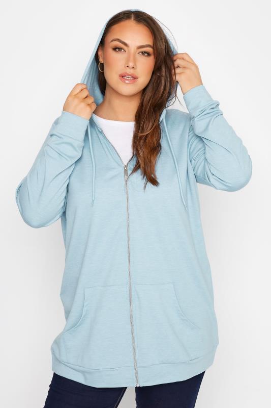Plus Size Light Blue Zip Through Hoodie | Yours Clothing 4