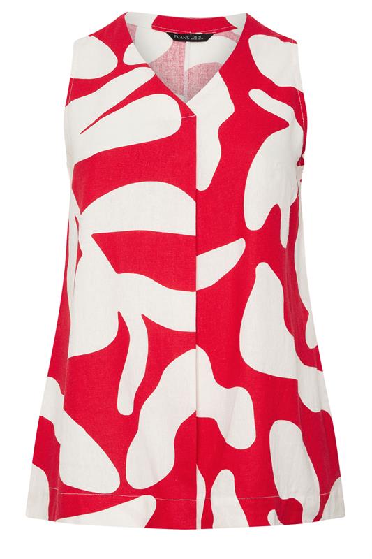 EVANS Plus Size Red Abstract Premium Linen Vest Top | Evans 6