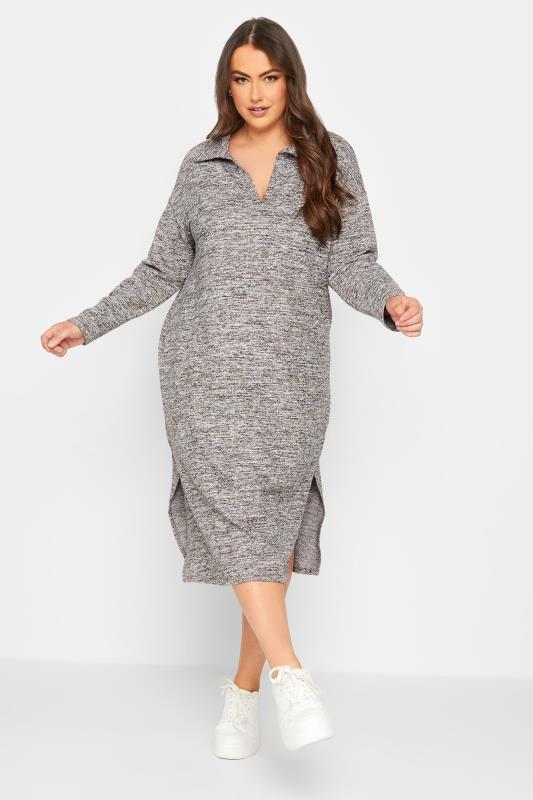Plus Size Beige Brown Soft Touch Open Collar Midi Dress | Yours Clothing  2