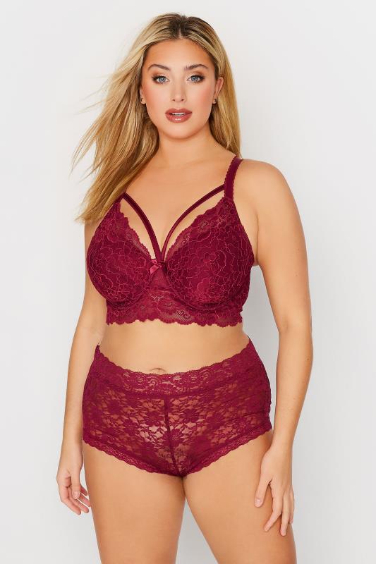 Plus Size Burgundy Red Lace Strap Detail Padded Underwired Longline Bra | Yours Clothing 2