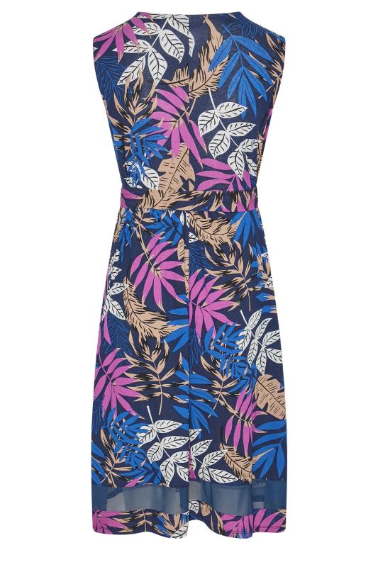 Plus Size Navy Blue Tropical Print Mesh Panel Skater Dress | Yours Clothing  7