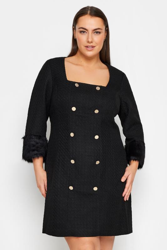 Plus Size  Evans Black Tweed Mini Dress