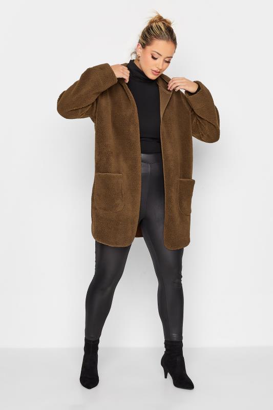 YOURS LUXURY Plus Size Brown Teddy Hooded Jacket | Yours Clothing 2