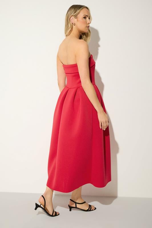 LTS Tall Women's Bright Red Bandeau Pleated Midi Dress | Long Tall Sally 2