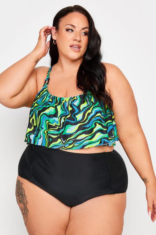 YOURS Plus Size Black Abstract Print Bikini Top | Yours Clothing 1