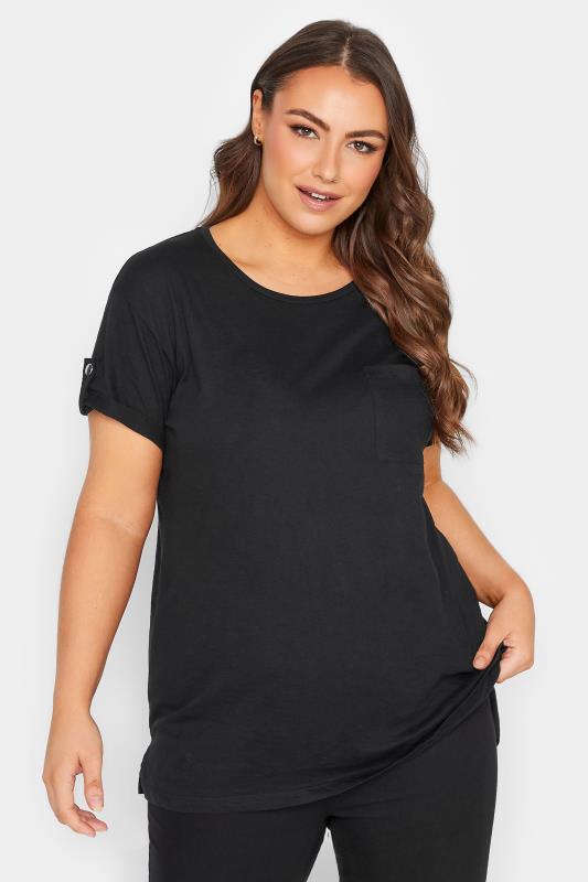 2 PACK Plus Size Black Pocket Dipped Hem T-Shirts | Yours Clothing 2