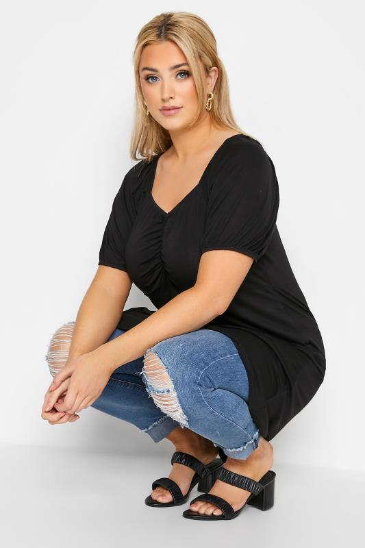 LIMITED COLLECTION Plus Size Black Puff Sleeve Ruched Top | Yours Clothing 4