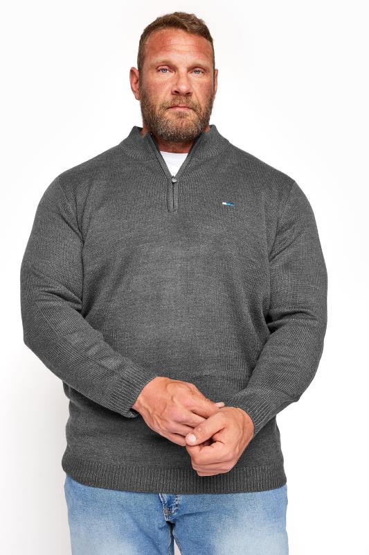  Grande Taille BadRhino Big & Tall Charcoal Grey Essential Quarter Zip Knitted Jumper