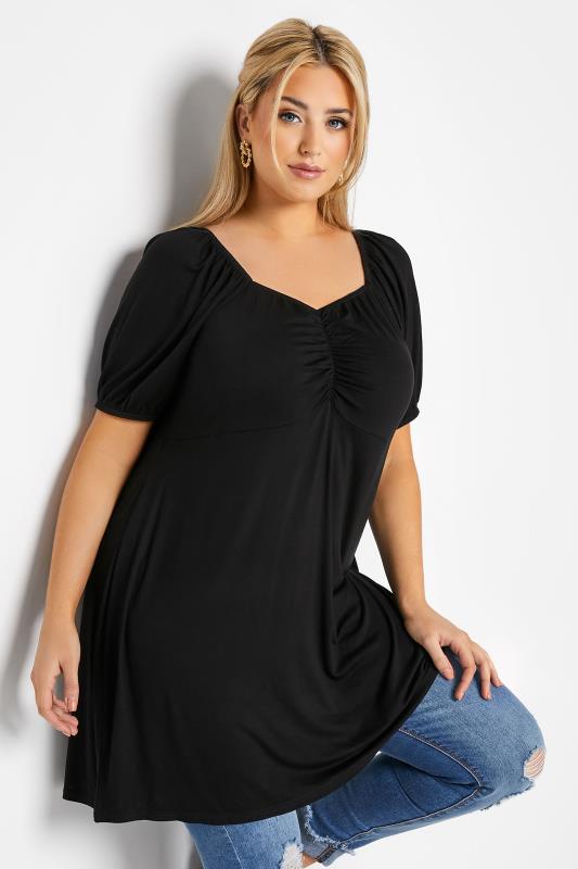 LIMITED COLLECTION Curve Black Puff Sleeve Ruched Top 1