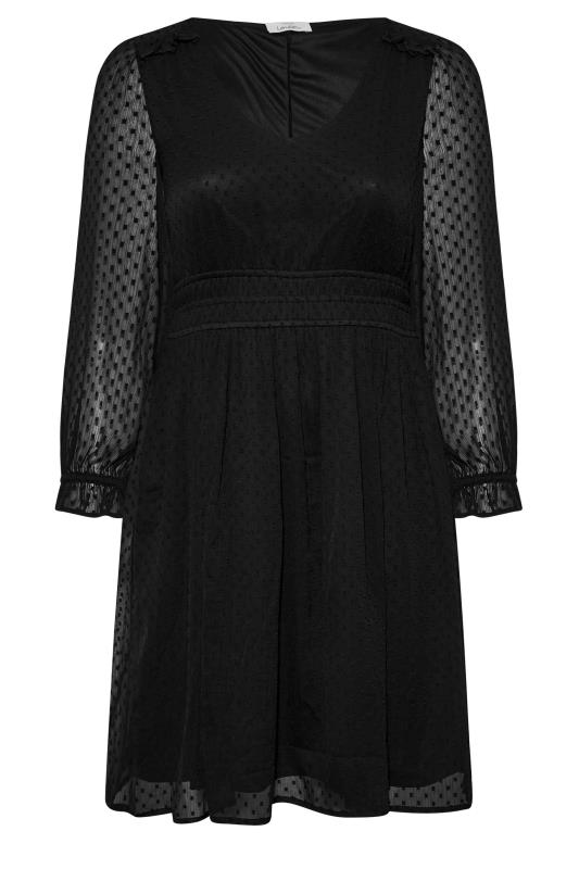YOURS LONDON Plus Size Black Dobby Ruffle Shoulder Dress | Yours Clothing 6