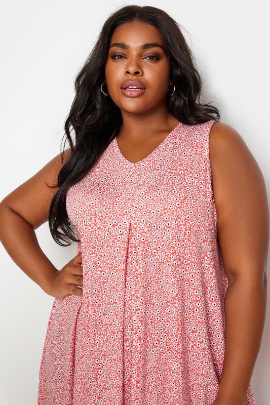 YOURS Plus Size Pink Ditsy Floral Print Swing Vest Top | Yours Clothing 4