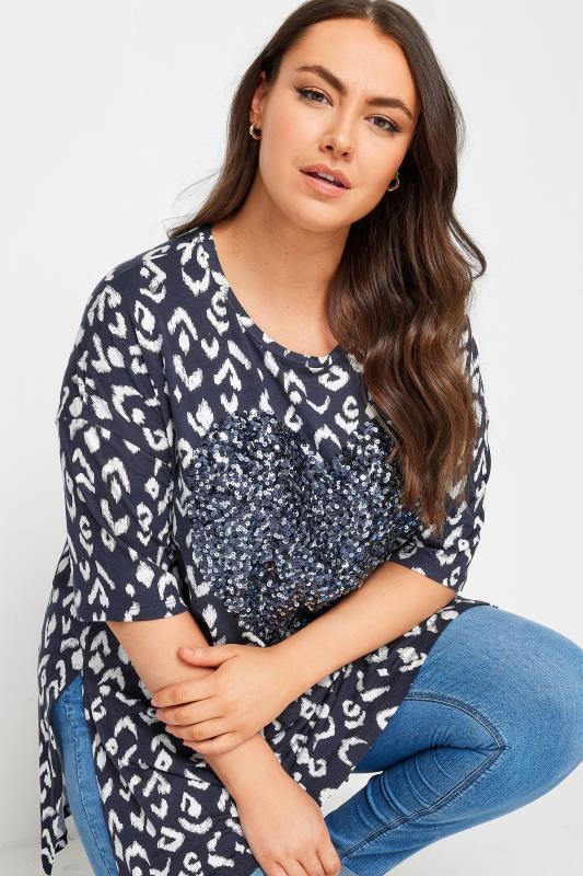 YOURS Plus Size Blue Heart Sequin Embellished Top | Yours Clothing 4