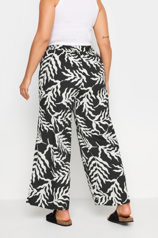 LIMITED COLLECTION Plus Size Black Leaf Print Drawstring Wide Leg Trousers | Yours Clothing 4