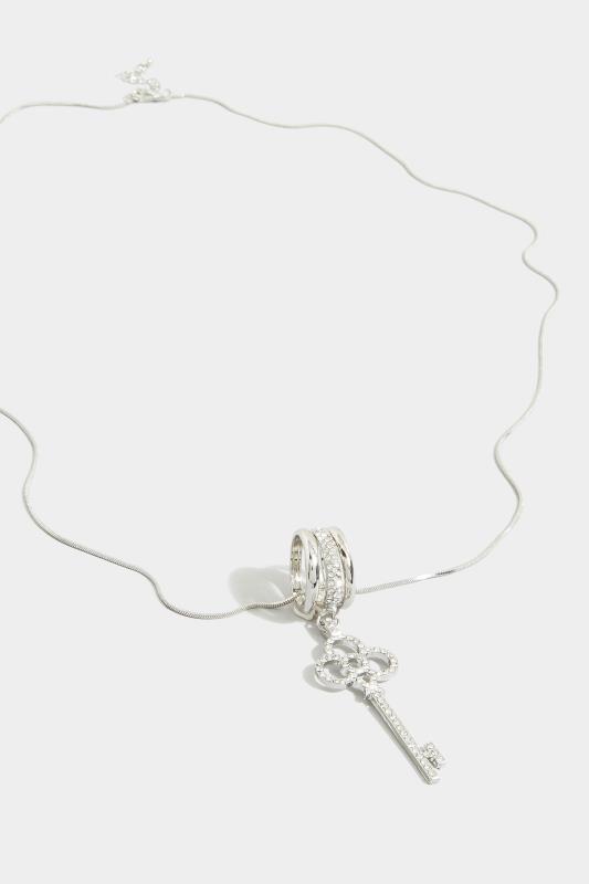 Silver Tone Diamante Key Pendant Necklace | Yours Clothing 3