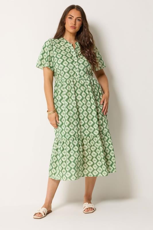 YOURS Plus Size Green Abstract Half Placket Dress | Yours Clothing 1