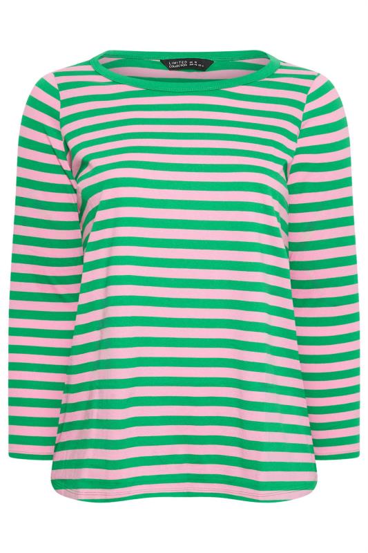 YOURS Curve Green & Pink Stripe Long Sleeve T-Shirt | Yours Clothing 5