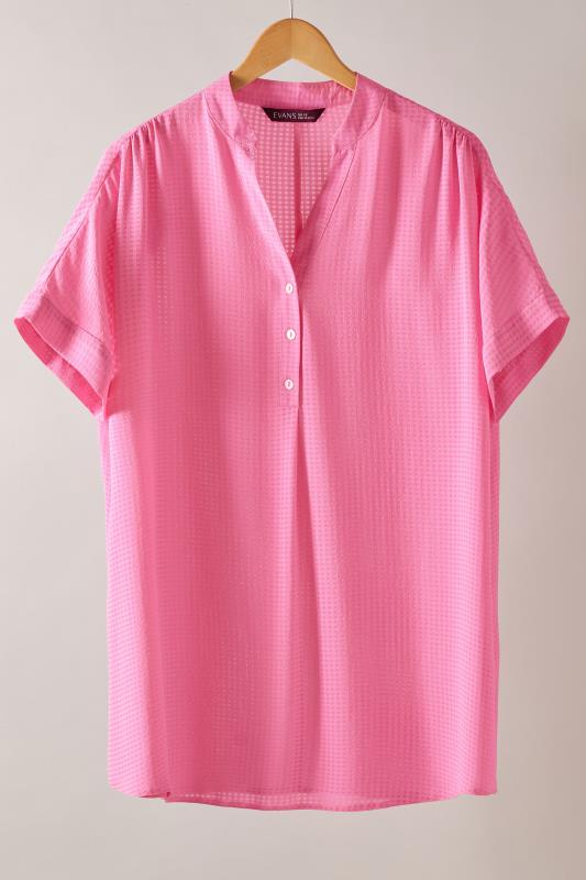 EVANS Plus Size Pink Woven Check Blouse | Evans  5