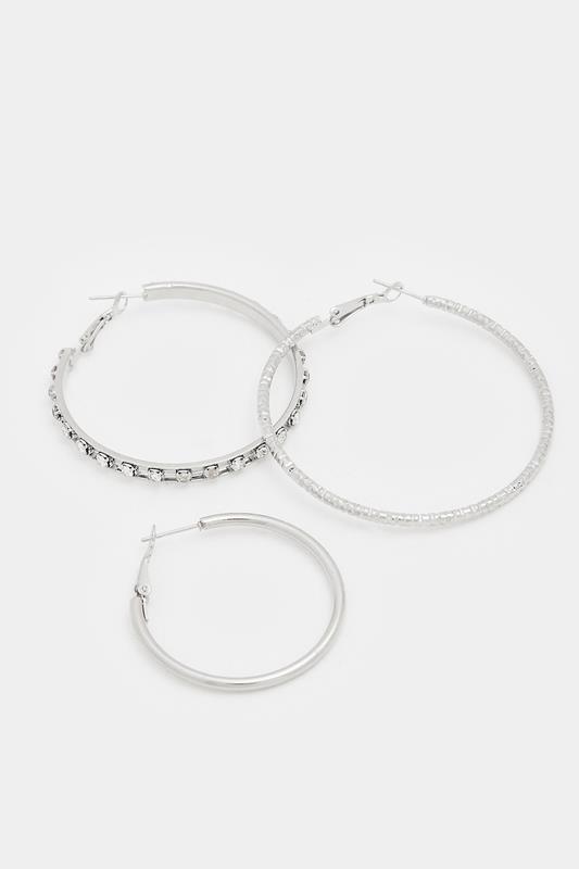 YOURSET 3 PACK Silver Tone Diamante Hoop Earrings | Yours Clothing 4