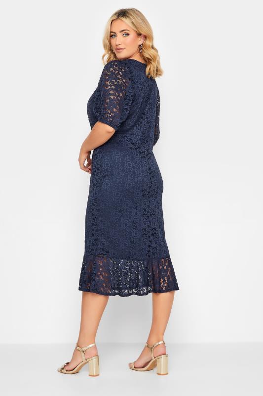 YOURS LONDON Plus Size Navy Blue Lace Wrap Dress | Yours Clothing  3