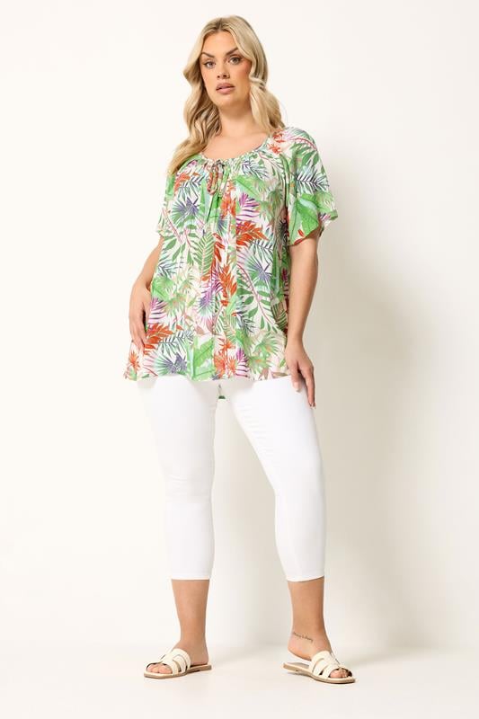 YOURS Plus Size White Tropical Pintuck Blouse | Yours Clothing 1
