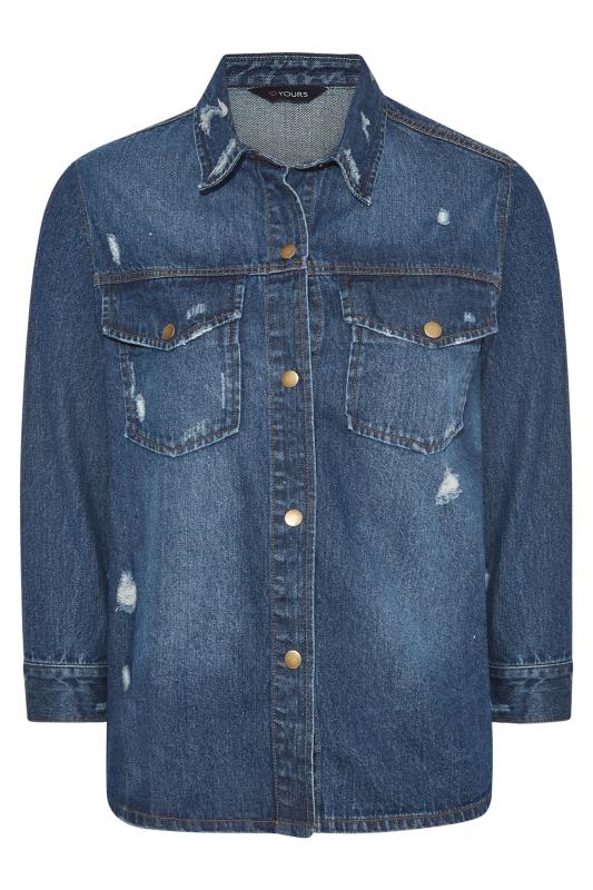 Plus Size Indigo Blue Western Style Distressed Denim Jacket | Yours Clothing  6