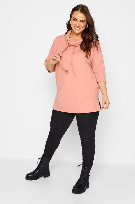 Plus Size Pink Stud Sleeve Sweatshirt | Yours Clothing 2