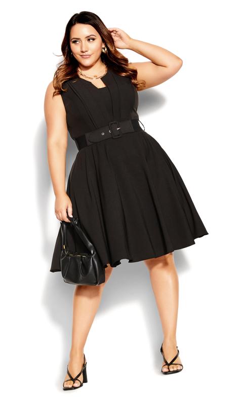  Grande Taille City Chic Black Pleated Front Skater Dress